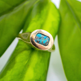 Brass Copper Turquoise Signet Ring