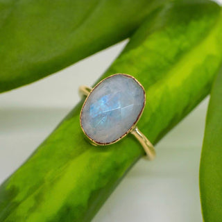 Faceted Moonstone Brass Cocktail Ring