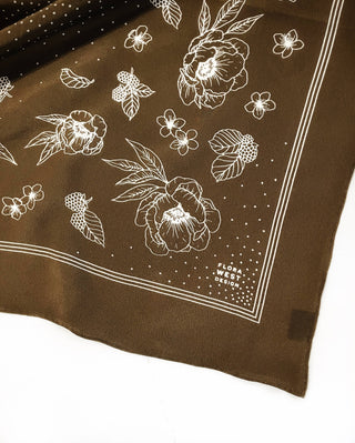 Hand Illustrated Silk Scarf Olive Floral Bandana