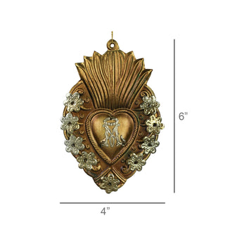 Adorned Sacred Heart Antiqued Gold Milagro