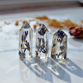 Mini Floral Crystal Tower Obelisk - Purple Statice