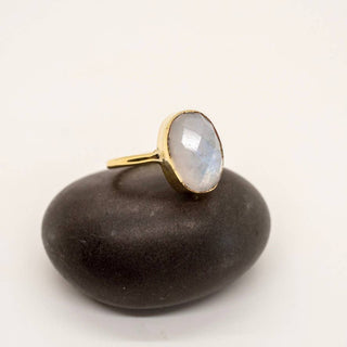 Faceted Moonstone Brass Cocktail Ring