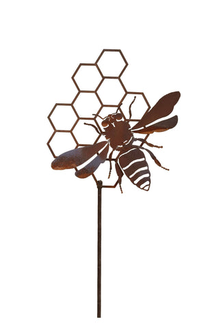 Honeybee & Comb Stake - Metal Silhouette Garden Yard Home Art