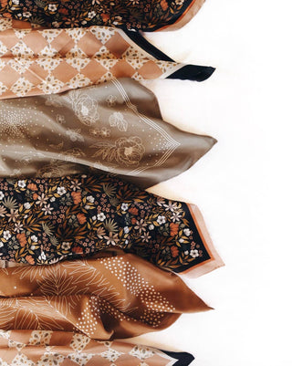 Hand Illustrated Silk Scarf Olive Floral Bandana