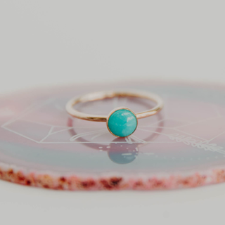 Amazonite Blue Stone Round Bezel Ring - Sterling Silver