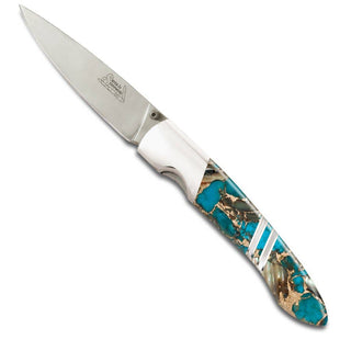 Gemstone Exotics 4" Linerlock Knife - Single: Obsidian/Abalone/Bronze