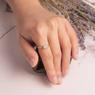 Brass Etched Prong Moonstone Ring