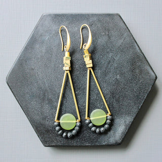 Olivine Glass Geometric Dangle Earrings