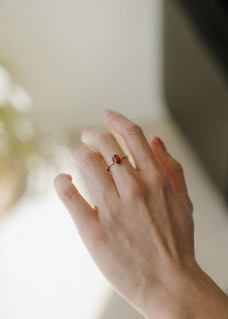 Red Garnet Oval Gemstone Ring - Gold