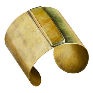 Suja Brass Cuff w Bezel Set Rectangle Mother of Pearl