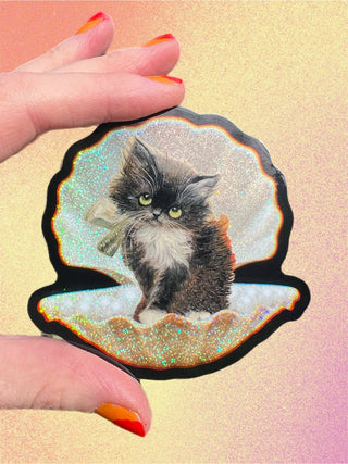 Tuxedo Kitty in Seashell Sticker - 3"