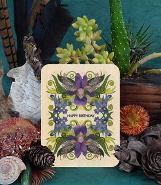 Birthday Iris Wood Greeting Card