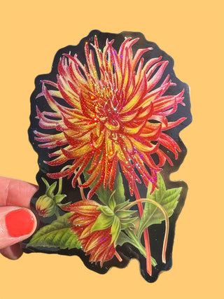 Dalia Flower Glitter Sticker - 3 Inch