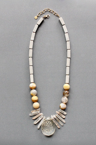 Quartz and Yellow Agate Pendant Necklace