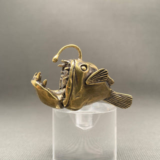 Vintage-Style Brass Lantern Fish Desktop Figurine