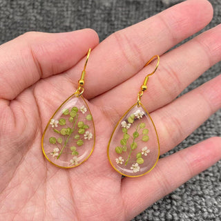 Dried Flowers Drop Dangle Earrings with Lepidium Apetalum