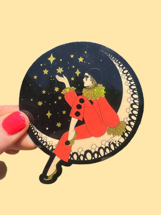 Pierrot Clown on the Moon Glitter Sticker