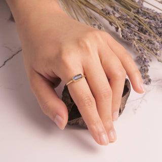 Brass Etched Prong Moonstone Ring