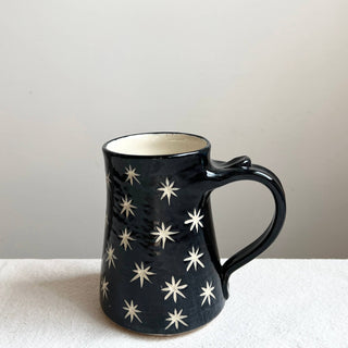 Large Handmade Mug - Black w/ Stars