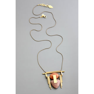 David Aubrey Jewelry | Geometric Brass and Jade Pendant Necklace