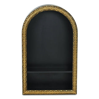 Mireza Ornate Framed Black & Gold 2 Tier Wooden Wall Shelf