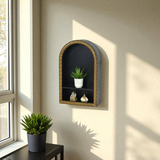 Mireza Ornate Framed Black & Gold 2 Tier Wooden Wall Shelf
