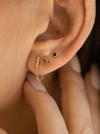Black CZ Stud Earrings - Gold