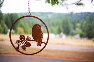 Saw-Whet Owl Ring - Metal Silhouette Garden Yard Home Art