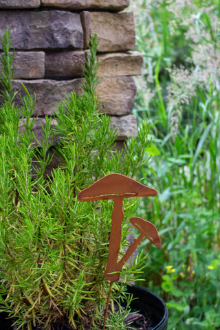 Painted Sticky Cap Mushroom Pick - Metal Garden Yard Art