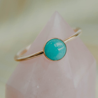 Amazonite Blue Stone Round Bezel Ring - Sterling Silver