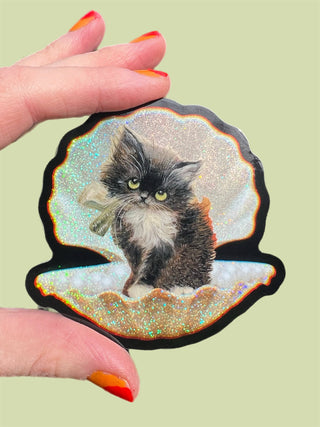 Tuxedo Kitty in Seashell Sticker - 3"