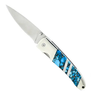 Gemstone Exotics 4" Linerlock Knife - Single: Obsidian/Abalone/Bronze