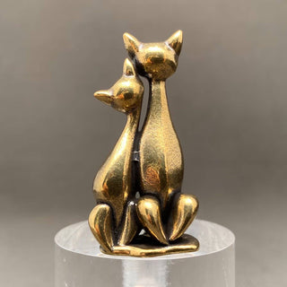 Vintage Brass Couple Cats Desktop Figurine