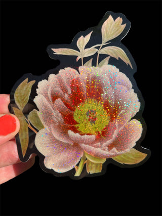 Peony Flower Glitter Sticker - 3 Inch