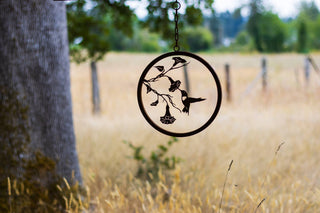 Hummingbird on Morning Glory Ring - Metal Silhouette Garden Art