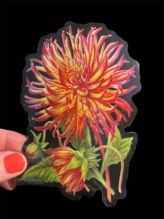 Dalia Flower Glitter Sticker - 3 Inch