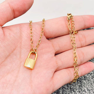 18K Gold-Plated Lock Charm Necklace