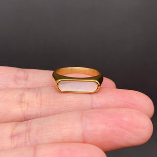 Sideways Shell Inlay 18K Gold-Plated Ring - Golden