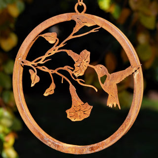 Hummingbird on Morning Glory Ring - Metal Silhouette Garden Art