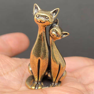 Vintage Brass Couple Cats Desktop Figurine