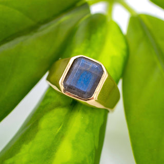 Brass Faceted Labradorite Signet Ring