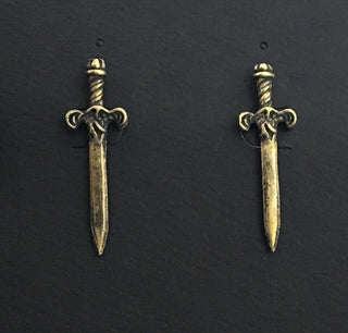Dagger Stud Earrings in Silvertone or Brass