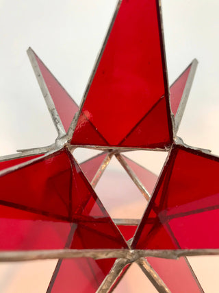 Handmade Stained Glass Moravian Star - 4 1/4" Iridescent Clear