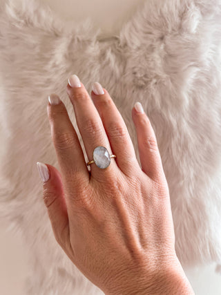 Faceted Moonstone Brass Cocktail Ring