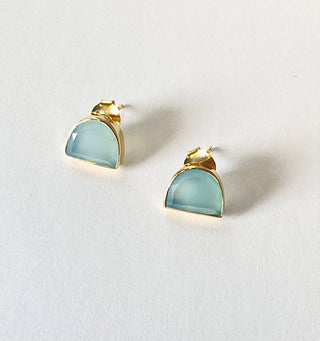 Aqua Blue Chalcedony Studs Set in 24K Gold Vermeil