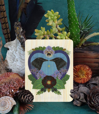 Crow Heart Wood Greeting Card