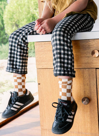 Slate & Cream Checkerboard - Kids Socks