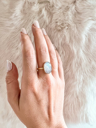 Faceted Moonstone Brass Cocktail Ring