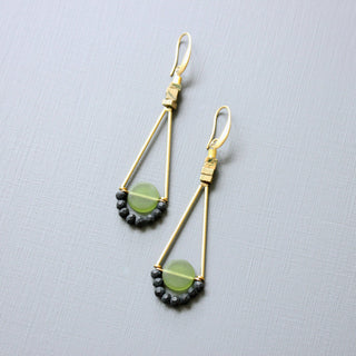 Olivine Glass Geometric Dangle Earrings