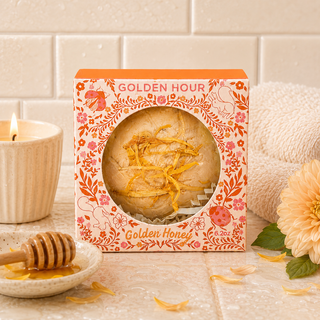 The Golden Hour Bath Bomb in Golden Honey